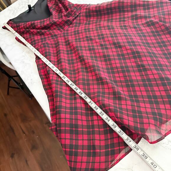 Lauren Ralph Lauren Red Black Plaid Sleeveless Surplice Belted Dress - Size 6 - Picture 8 of 10